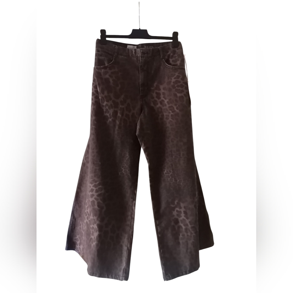 Anthropologie The Adi Brown Leopard Mid-Rise Wide-leg Flare Jeans by Pilcro S18W - Picture 2 of 13